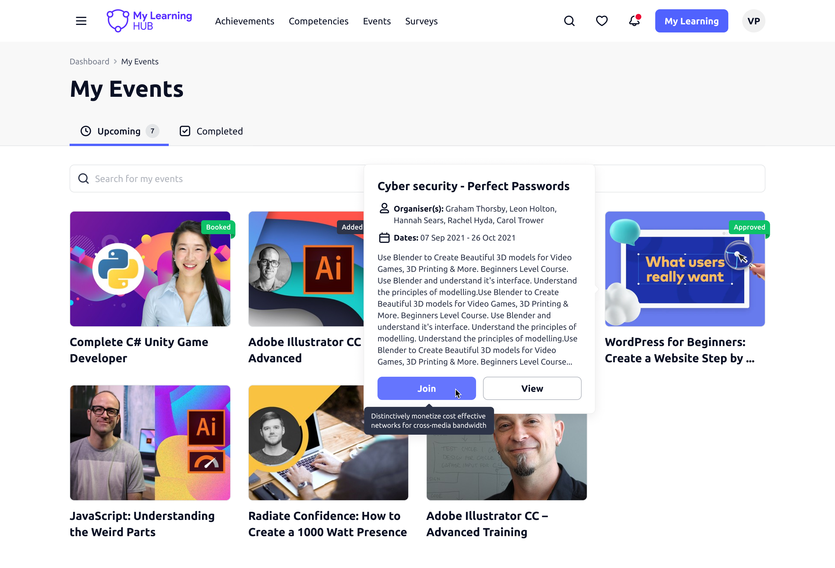 screenshot of My Learning Hub